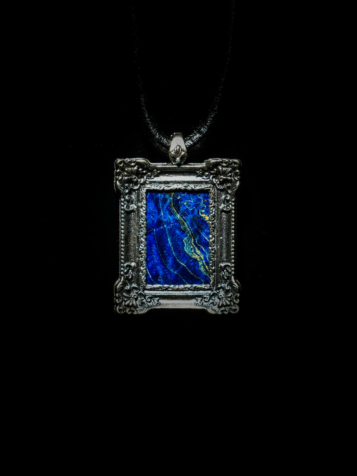 25 year series stabilized wood necklace | blue H