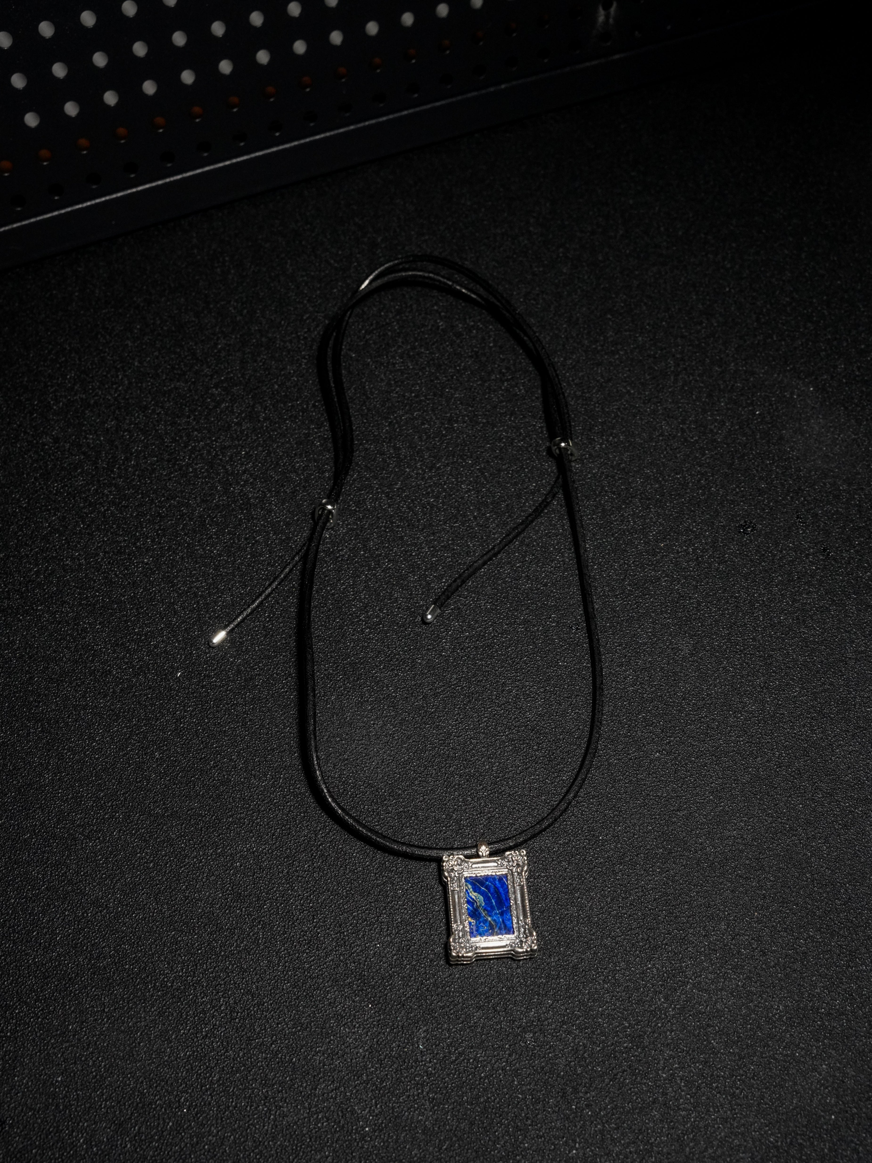 25 year series stabilized wood necklace | blue H
